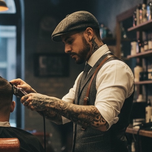 Professional barber giving a fade in an upscale barbershop