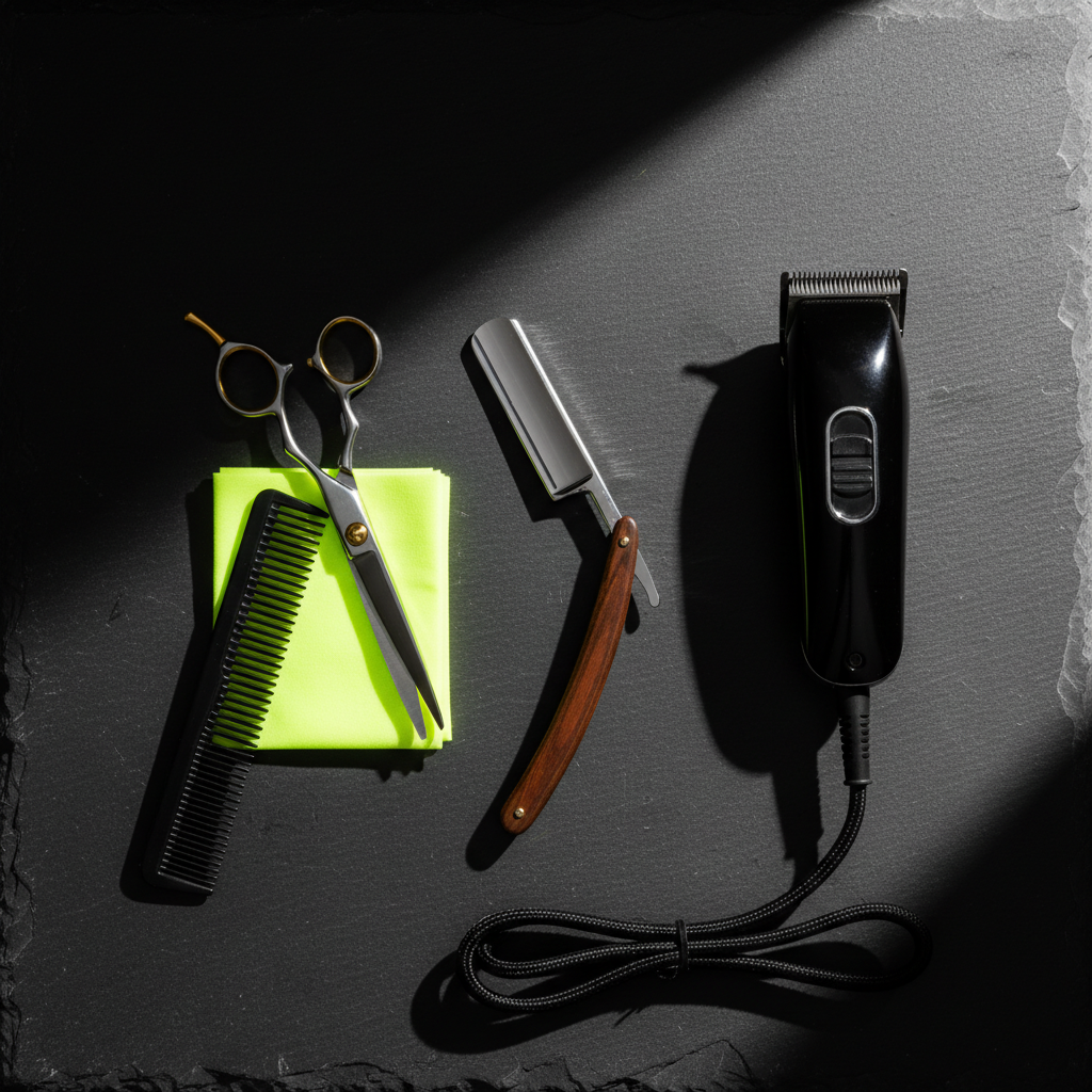 Barber tools laid out flat